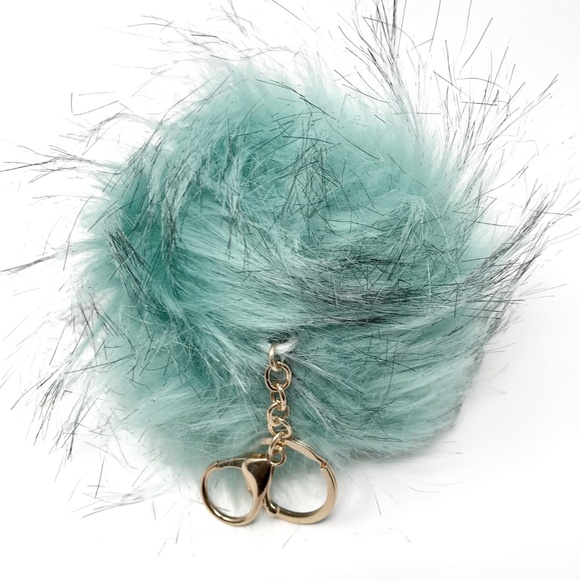 Teal 4” Fluffy Pom Pom Keychain Bag Charm - Picture 2 of 4